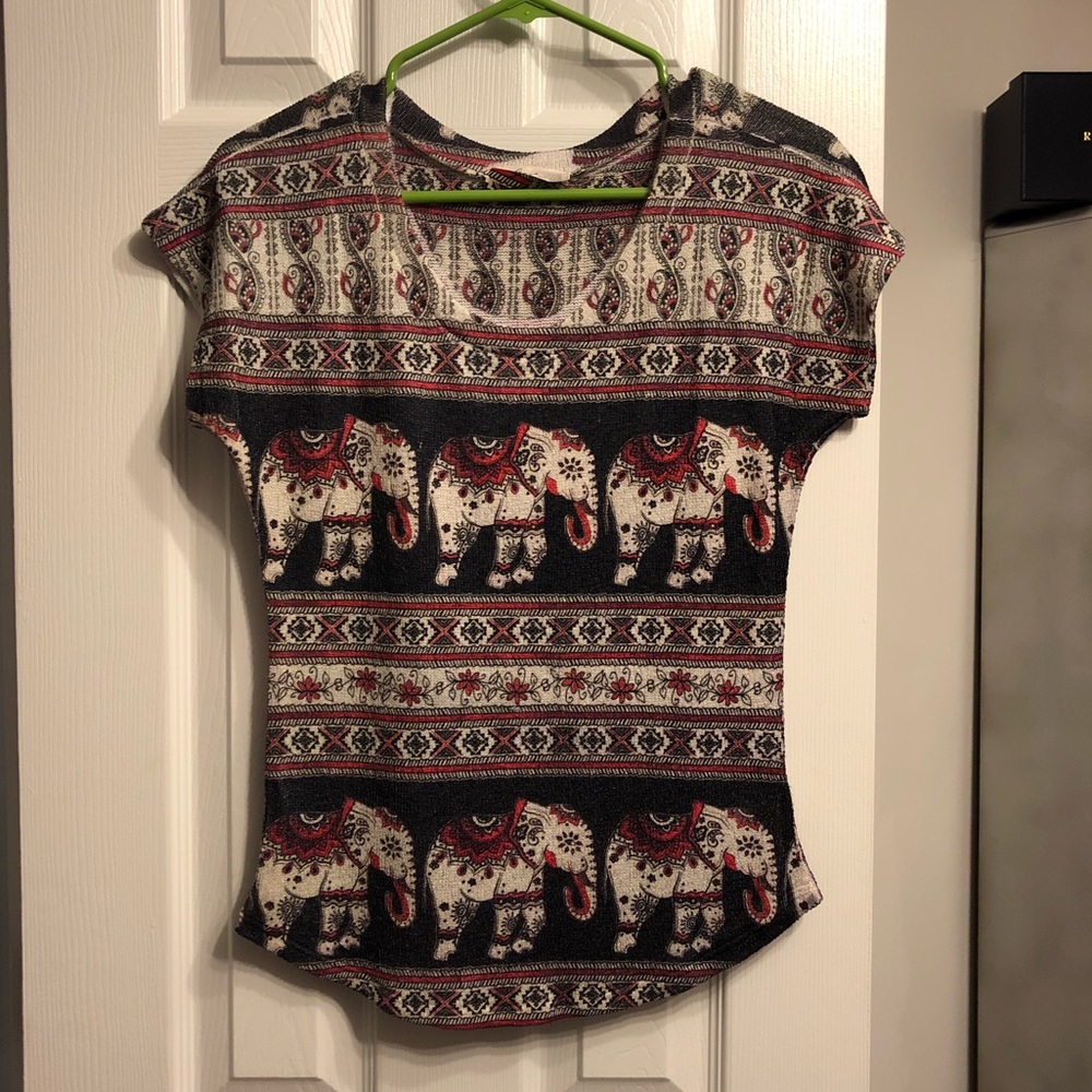 Navy Red and Cream Elephant Print Top